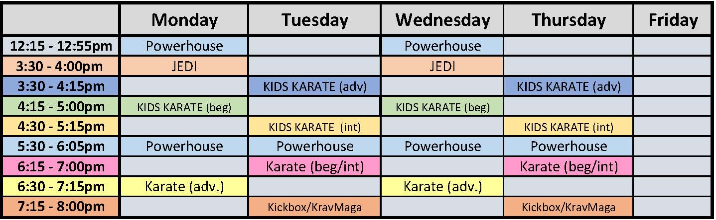 Schedule - Shogun Dojo